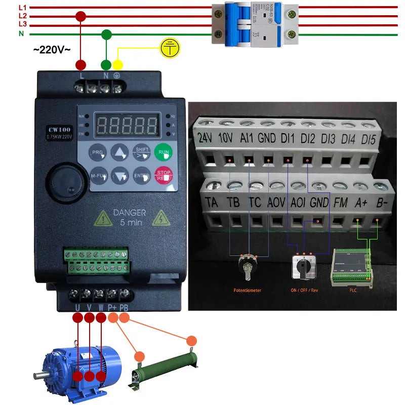Input 220V to Output 380V VFD Variable Frequency Drive Converter Inverter 0.75/1.5/2.2/3.7/4/5.5 KW Motor Speed Controller by MVEnergo