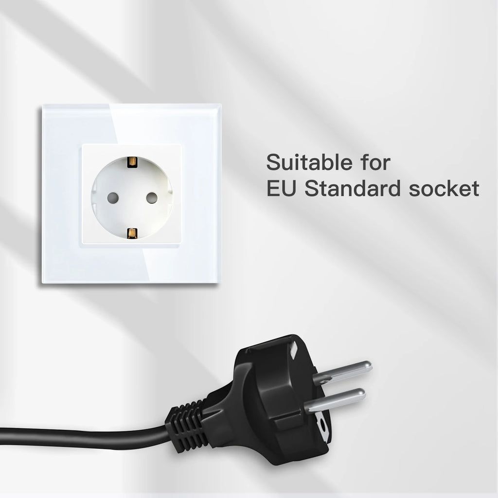 Bseed EU Russia Socket 16A Electric Wall Socket Tempered Glass Crystal Panel 2 Colors Electrical Outlet Home Improvement by MVEnergo