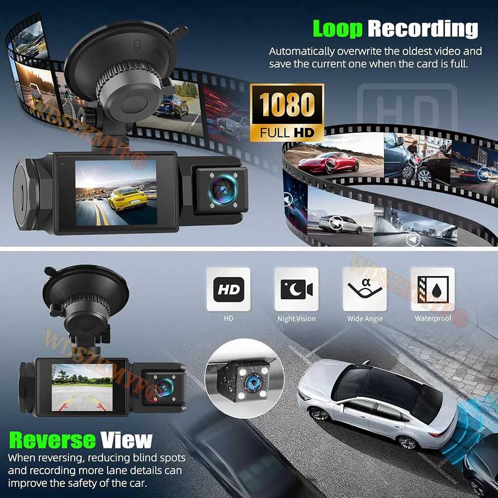 WIFI Dash Cam for Car 2/3 Channel Front Rear Camera 1080P Video Recorder Dashcam Black Box Car DVR OptionalRear View Camera by MVEnergo