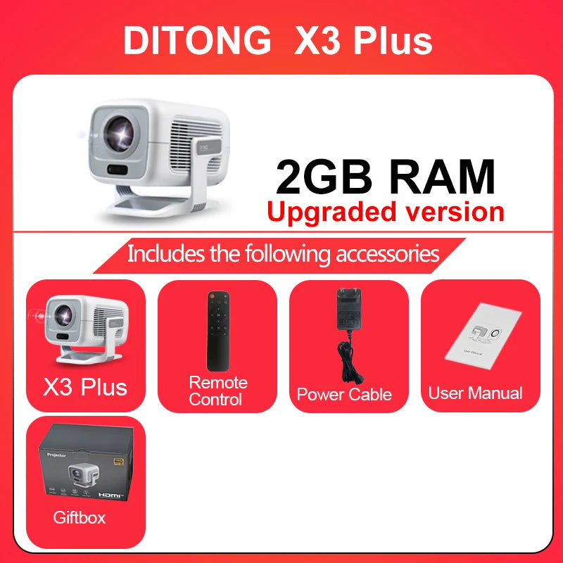 DITONG X3Plus HD projector Native 1080P support 4K WIFI6 BT5.4 Android mini Portable projector led home theater video projector by MVEnergo