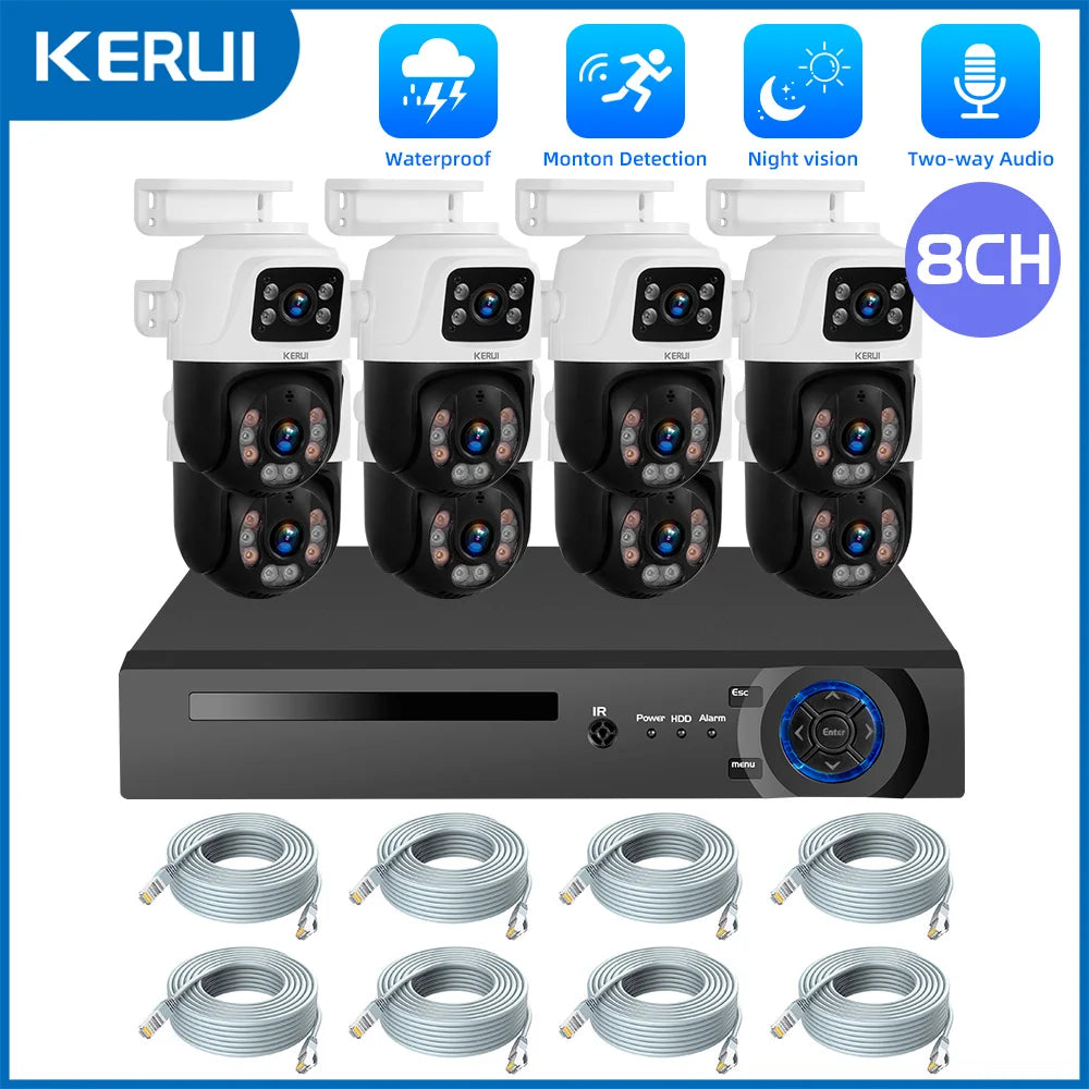 KERUI Waterproof 6MP HD POE Surveillance Camera System Dual Lens PTZ WIFI IP Home Security 4CH 8CH POE NVR Video H.265 CCTV Kit by MVEnergo