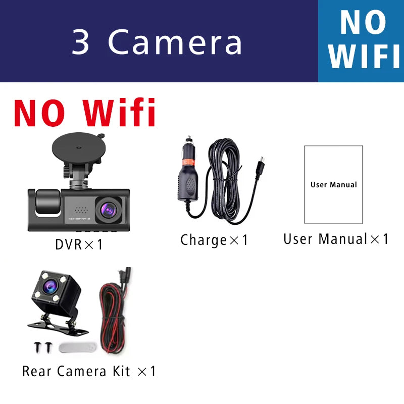 3 Camera WIFI Dash Cam Cabin Car Dvr 1080P Interior Vehicle Three Way Channel Dvrs Recorder Video Registrator Dashcam Camcorder by MVEnergo