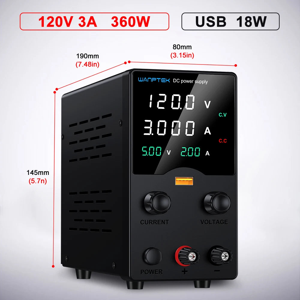 Wanptek Laboratory Power Supply 30V 5A 30V 10A 60V 5A 120V 3A Adjustable with USB fast Charging Regulator DC Power Supply by MVEnergo