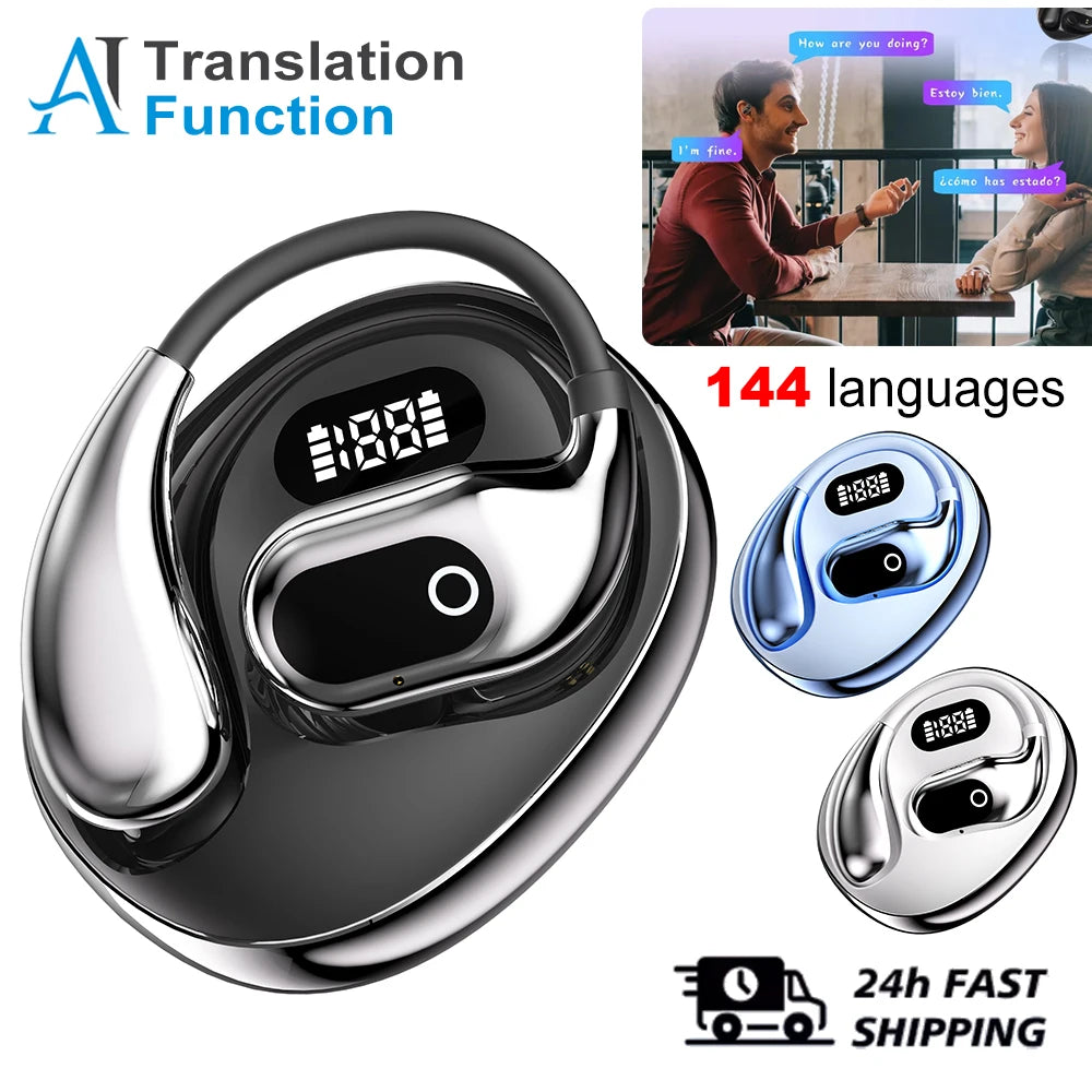 Ai Two-Way Real time Translators Earphone 144 Languages Wireless Bluetooth Smart Voice Translator Headphones For Travel Business by MVEnergo