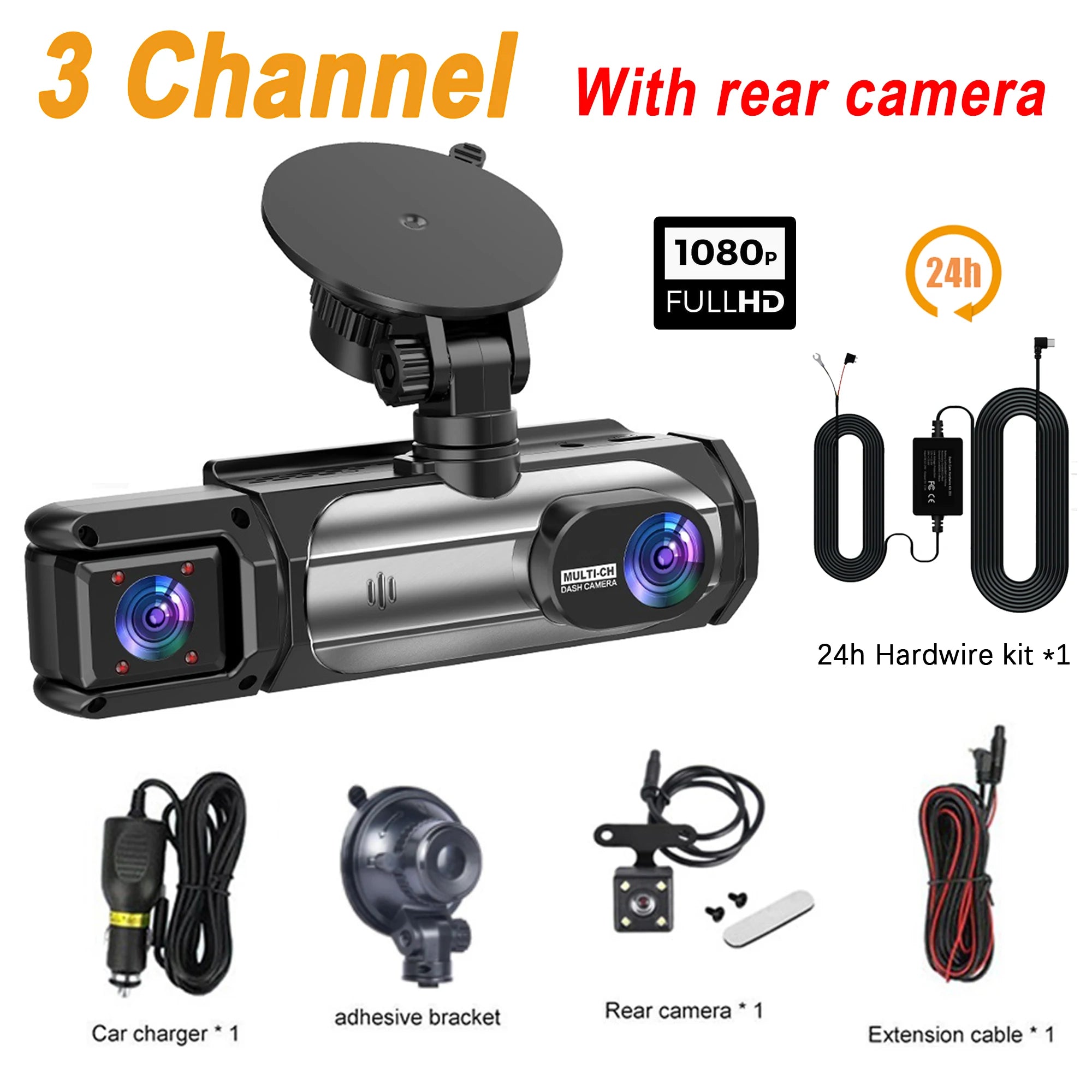 3 Cameraes Dash Cam 1080P Front and rear view camera Night Vision Parking Monit Car DVR 3way Car Video Recorder With Gift by MVEnergo