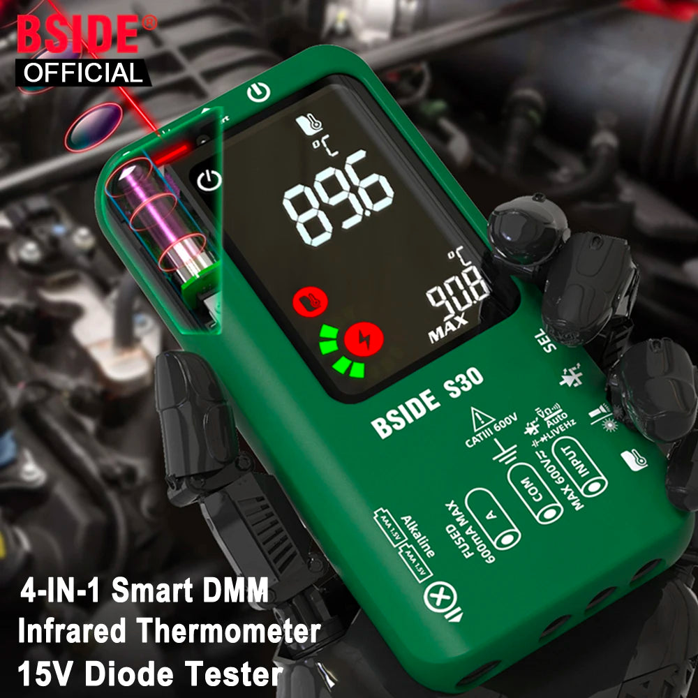 BSIDE Digital Multimeter Smart Multitister 9999 T-RMS DC AC Voltage Current 15V Diode Capacitor Ohm NCV USB Rechargeable Tester by MVEnergo