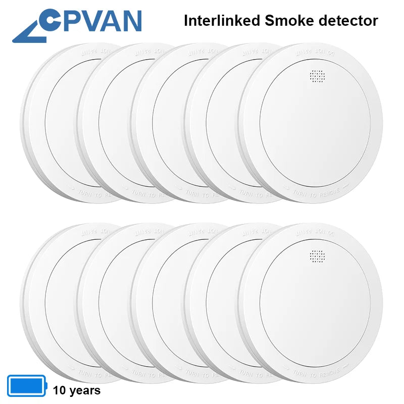 CPVAN Interlinked Smoke Detector Wireless Fire Alarm Home Security protection Smoke Alarm EN14604 10Year Battery Fire Detector