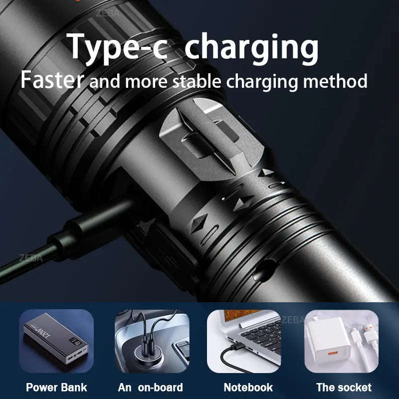 1000000LM High Power LED Flashlight Most Bright Tactical Flashlight Rechargeable Torch Powerful Long Shot 4000m Lamp for Hunting by MVEnergo