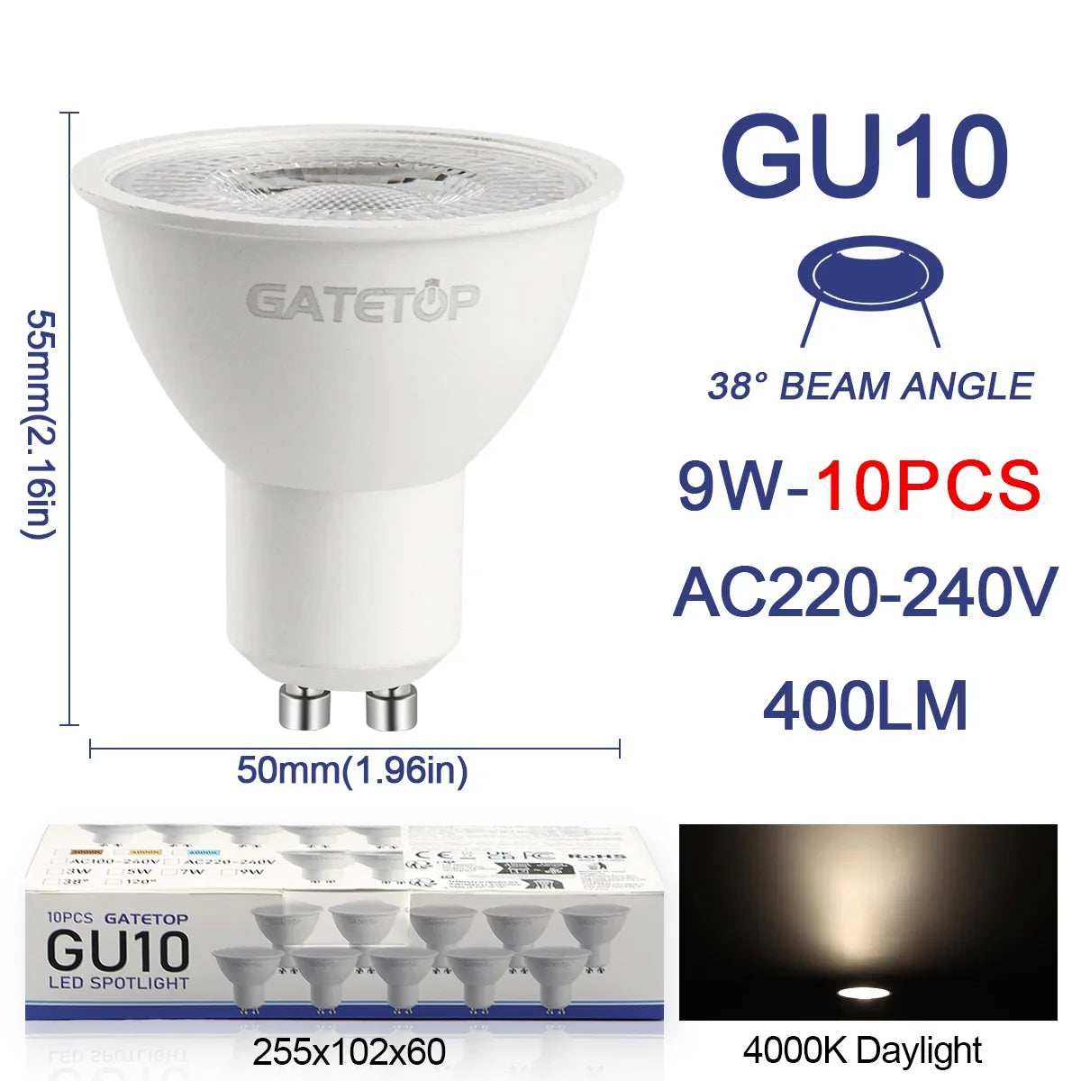 10 Pack Focos Gu10 SpotlightLampara 220V Lled Bulb Wholesale 9W White Warm 3000k 6000K suitable for Home Commercial Buildings by MVEnergo