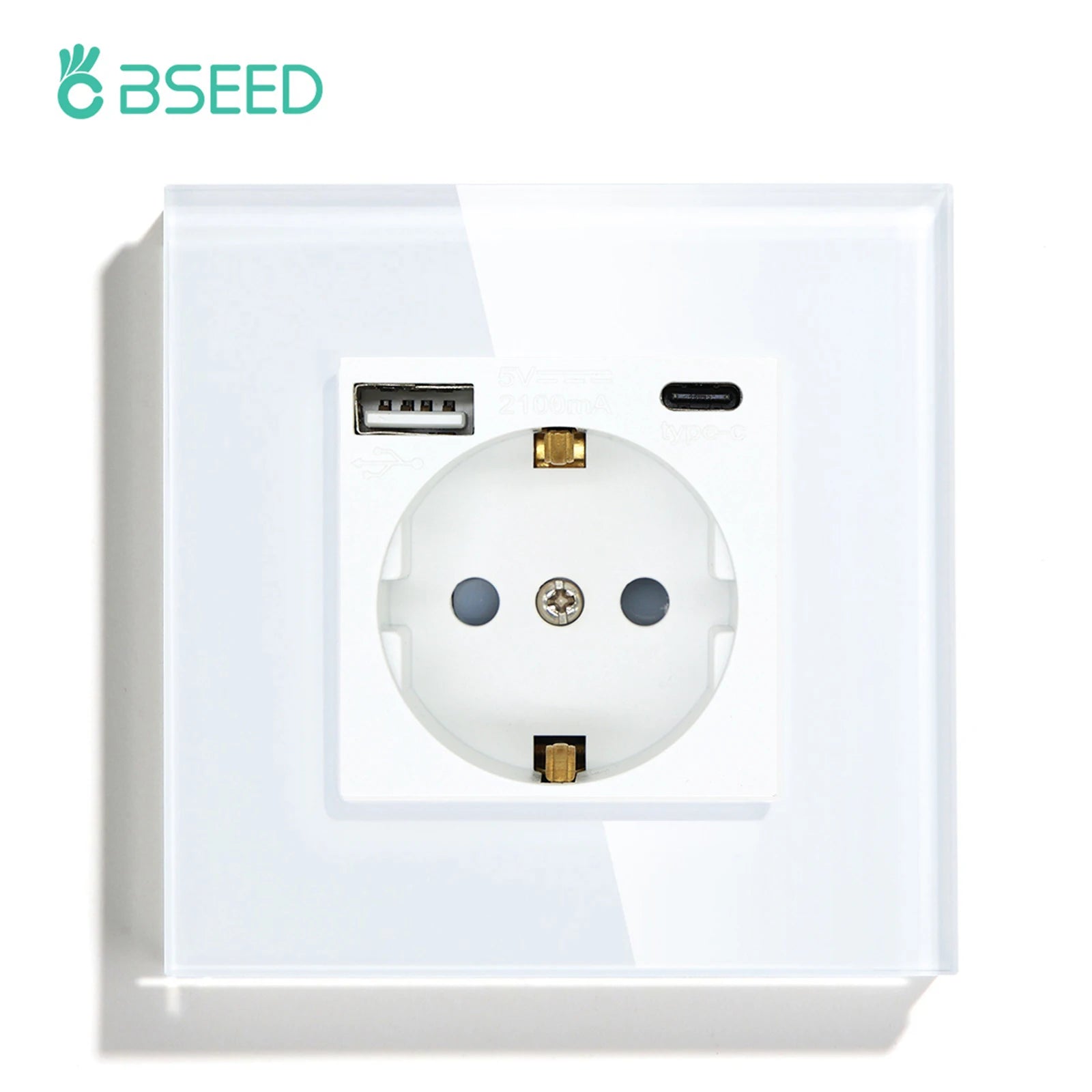 BSEED 1/2/3Gang Touch Light Switch 1Way Simple Sensor Switch Type-c USB Sockets EU Standard Glass Panel Blue Backlight 10A White by MVEnergo