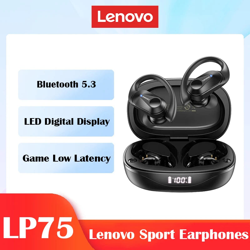 New Lenovo LP75 TWS Sports Earphones Bluetooth 5.3 Wireless Headphones Waterproof HiFi Stereo Noise Reduction Earbuds with Mics by MVEnergo