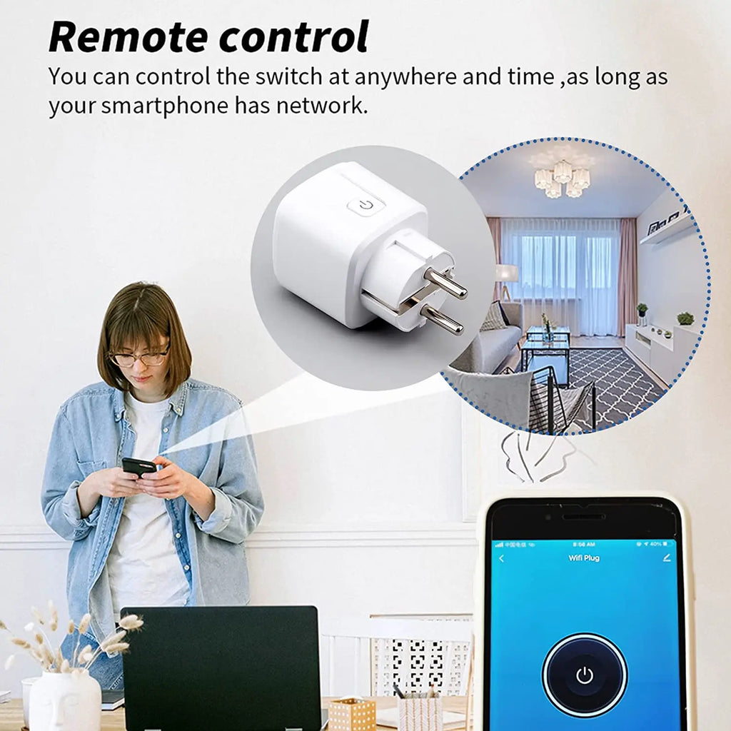 Tuya 16A,20A Smart Plug WiFi Socket EU Power Monitoring Timing Function Works with Alexa, Google Home, Alice, Smart Life Home by MVEnergo