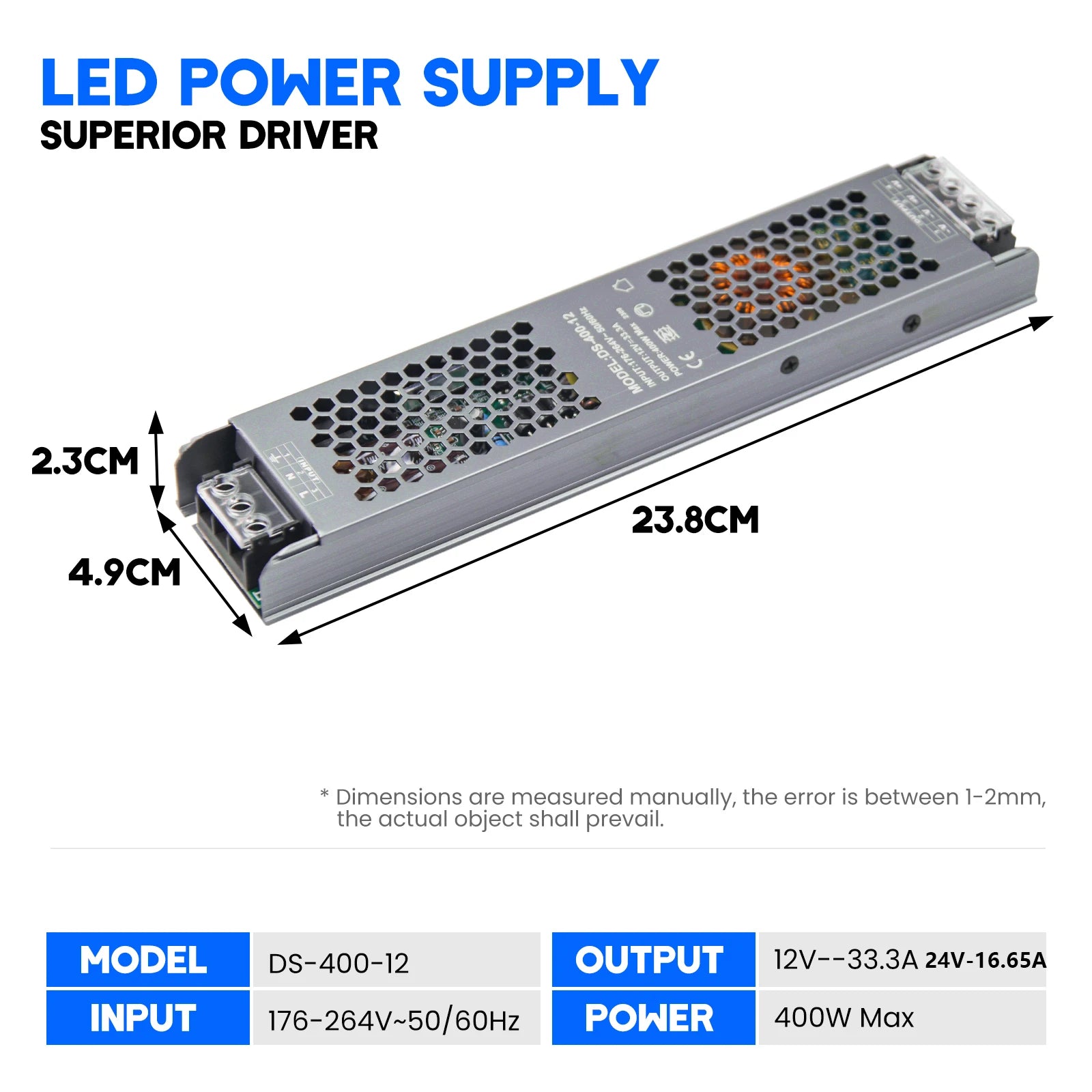 12V 24V Power Supply for LED Strip AC176-264V Ultra Thin Lighting Transformers 60W 100W 200W 300W 400W LED Driver Power Adapter