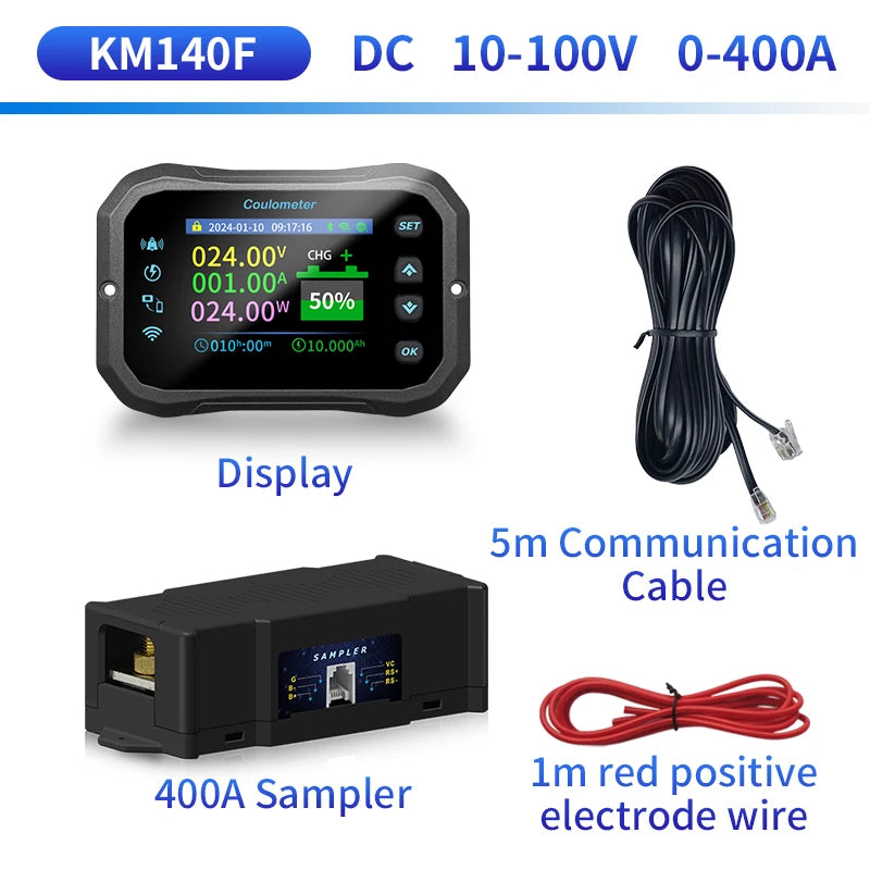 2024 New WiFi Coulomb Meter KM140F Power Volt-Ammeter lithium Lead acid Battery Capacity Indicator RV Battery Monitor