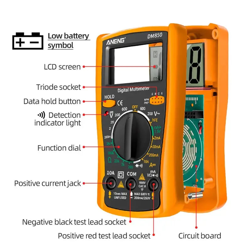 DM850 Professional Digital Multimeter 1999 Auto AC/DC Votage Tester Ohm Current Ammeter Test Probe Professional Detector Tool by MVEnergo