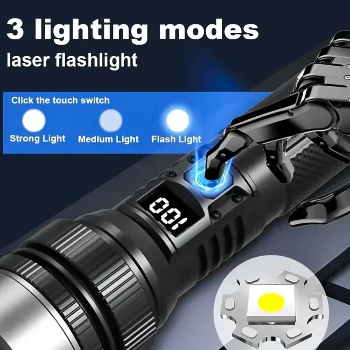 2025 Latest High Power LED Flashlight with Zoom and Digital Display Lantern USB Rechargeable Flashlight for Camping and Hiking by MVEnergo