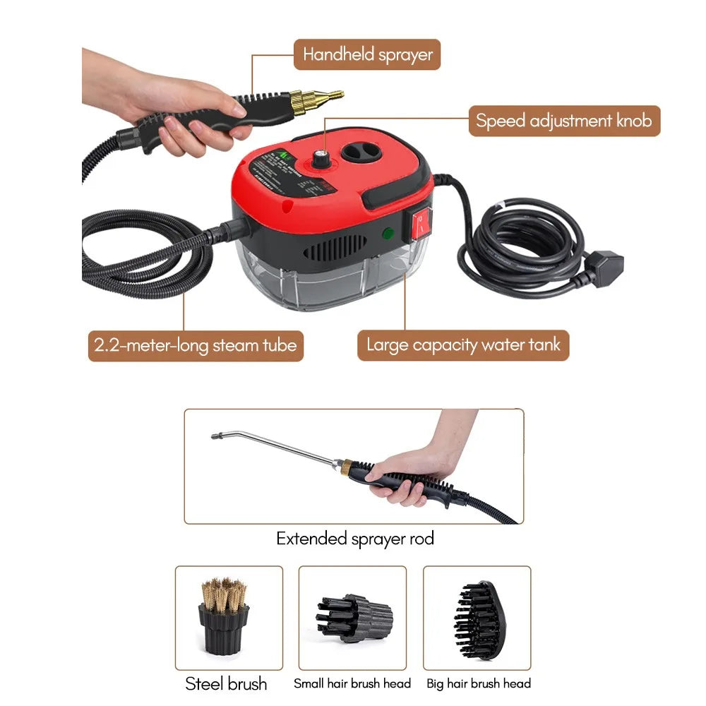 2500W Portable Handheld Steam Cleaner High Temperature Pressurized Steam Cleaning Machine with Brush Heads for Kitchen Cleaning by MVEnergo