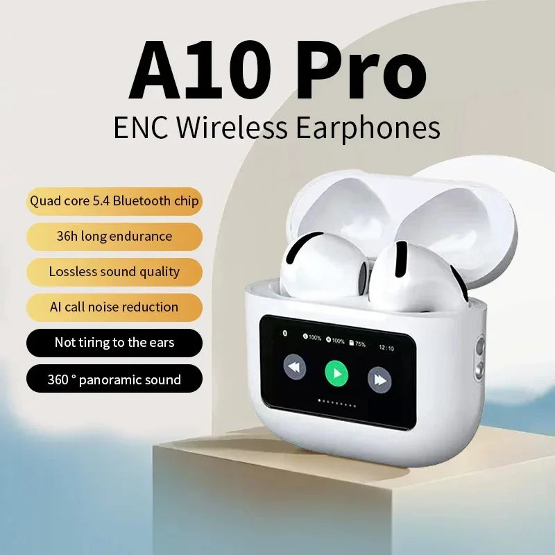 A10 Pro ANC Wireless Bluetooth 5.3 Earphones App Noise-canceling Call Headphones Waterproof Sports Gaming Touch Screen Headset by MVEnergo