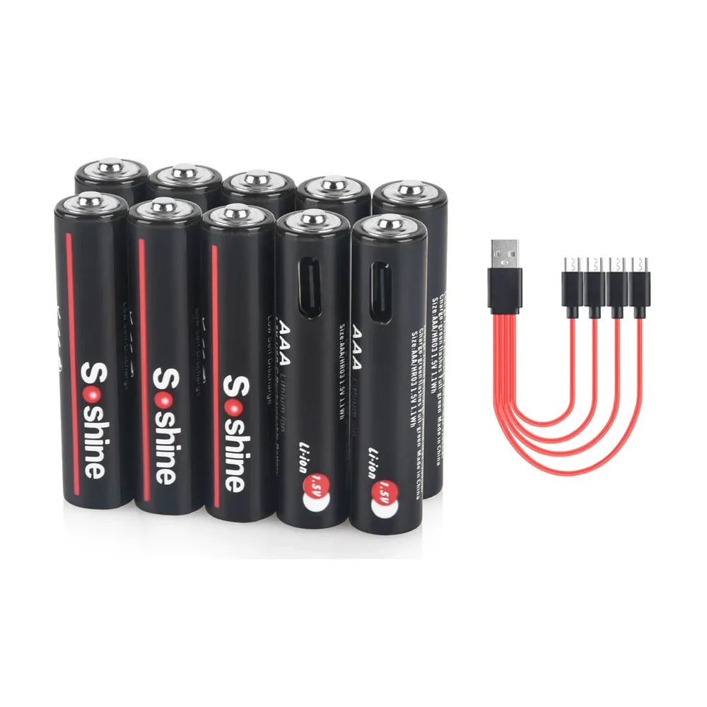 Soshine Aaa 1.5V 1100mWh Lithium Batteries USB Li-ion AAA Rechargeable Battery with 4-in-1 USB Cable for Flashlight Camera Toys by MVEnergo