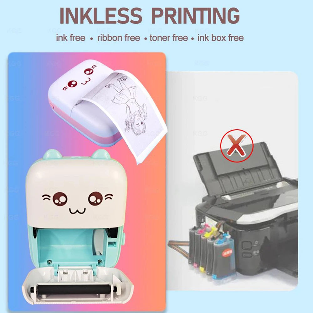 Mini Printer Portable Wireless Bluetooth Sticker Label Photo Memo Thermal Print Study Learn Printer Children Boys Girls Gifts