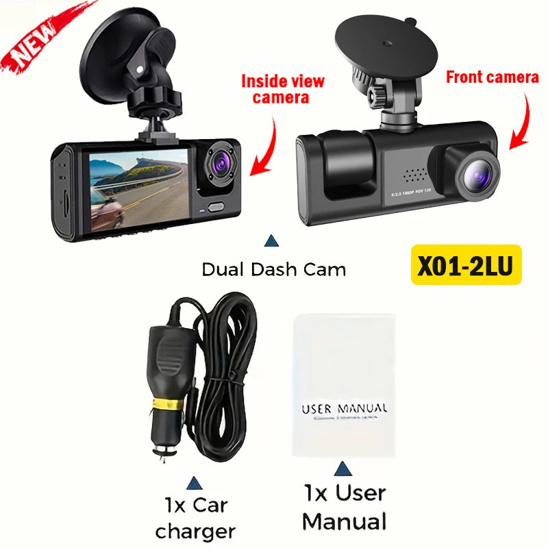 Triple Lens WiFi Dashcam 2/3 Channel Car Camera 1080P HD Video Recorder, Night Vision Car DVR with Wide Angle for Front and Rea by MVEnergo