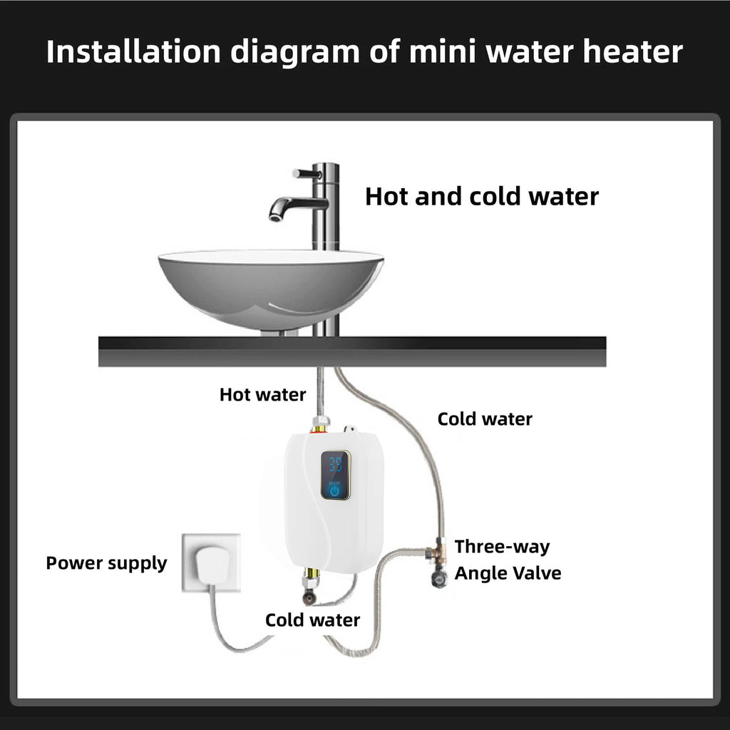 Instant Electric Water Heater 3500W Household Mini Tankless Water Heater with LCD Display for Shower Bathroom Kitchen Use by MVEnergo