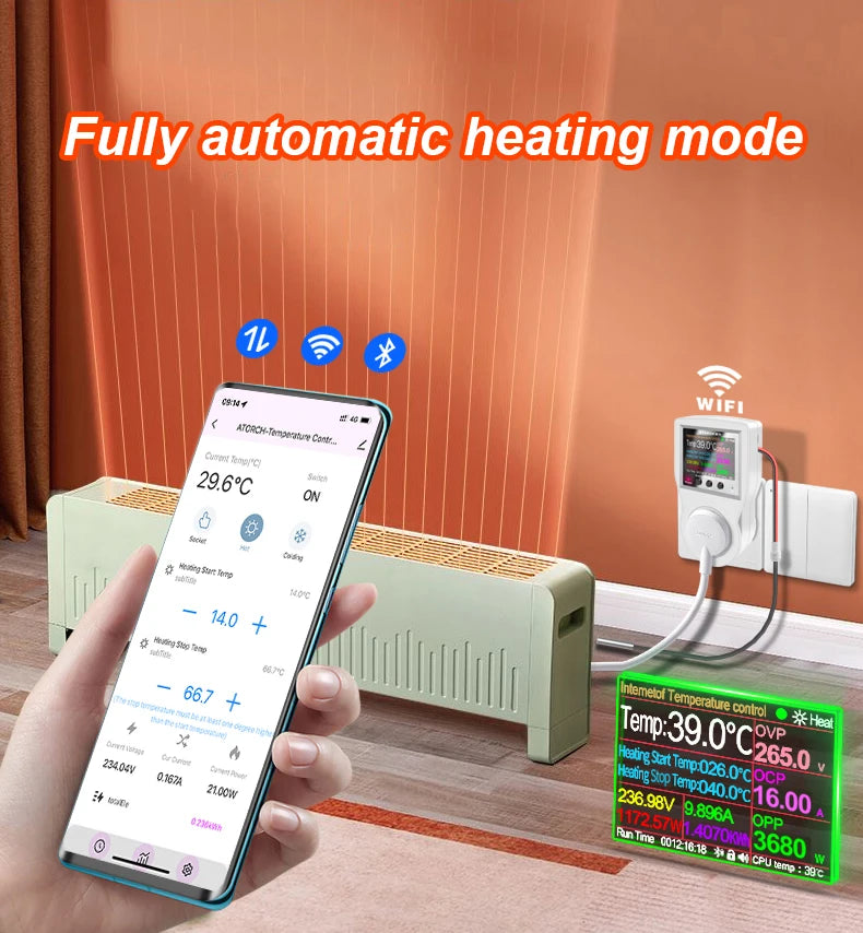 16A AC220V Tuya WIFI Digital Thermostat Socket Incubator Temperature Controller With Timer Switch Cooling Heating 3M NTC Sensor by MVEnergo