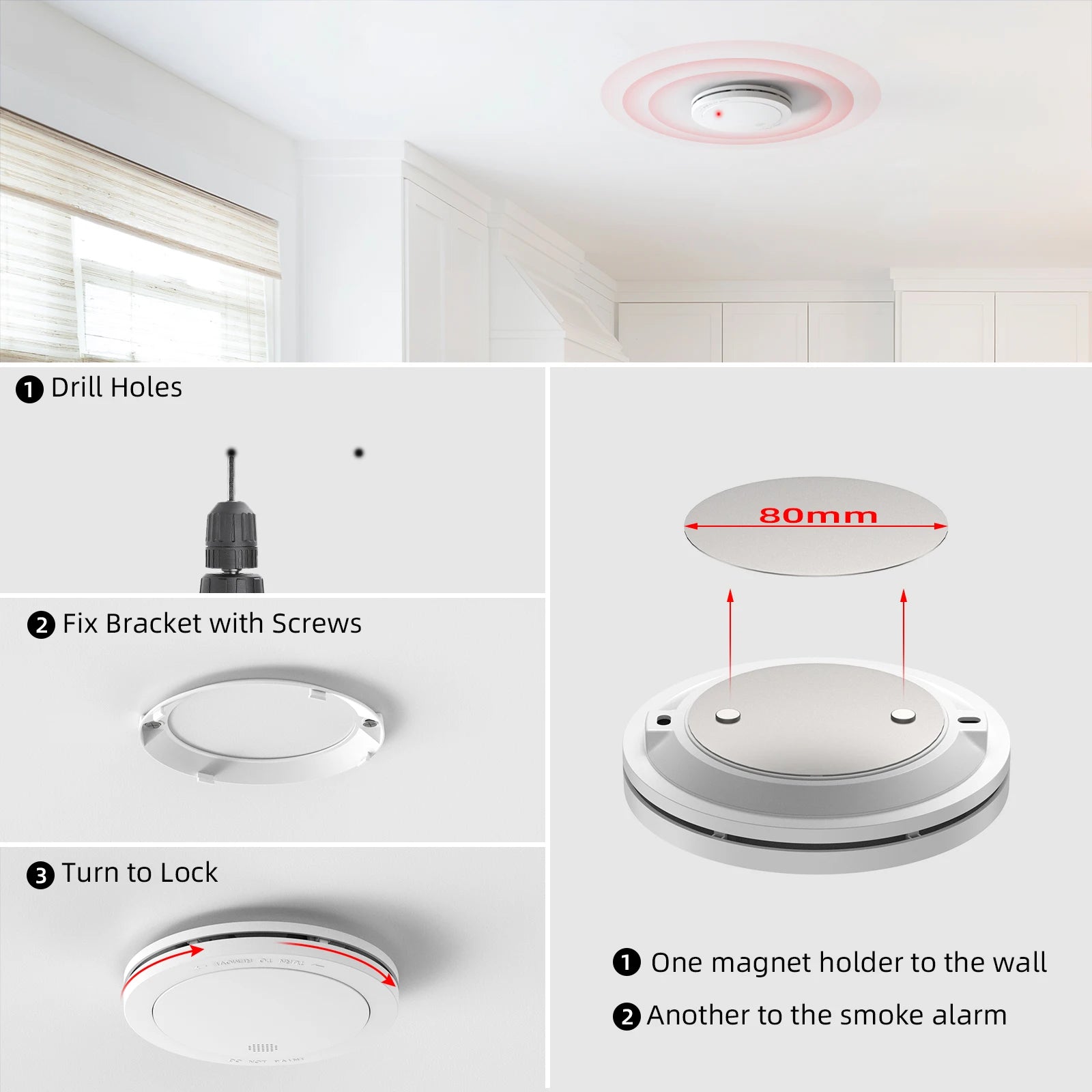 CPVAN Interlinked Smoke Detector Wireless Fire Alarm Home Security protection Smoke Alarm EN14604 10Year Battery Fire Detector