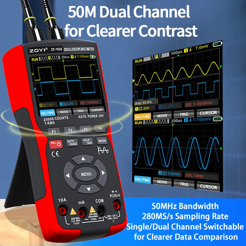 Digital Handheld 703S Oscilloscope Multimeter Waveform Signal Output 2 Channels 50MHZ Suitable for Automotive Electrical Repair by MVEnergo
