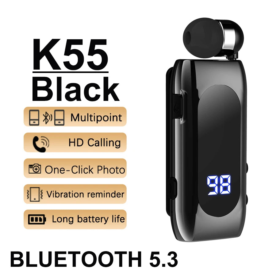 New K88 Lavalier Business Headset Bluetooth 5.4 Bass Earphone Call Vibration Reminder+Voice Number Reporting Wireless Headphone by MVEnergo