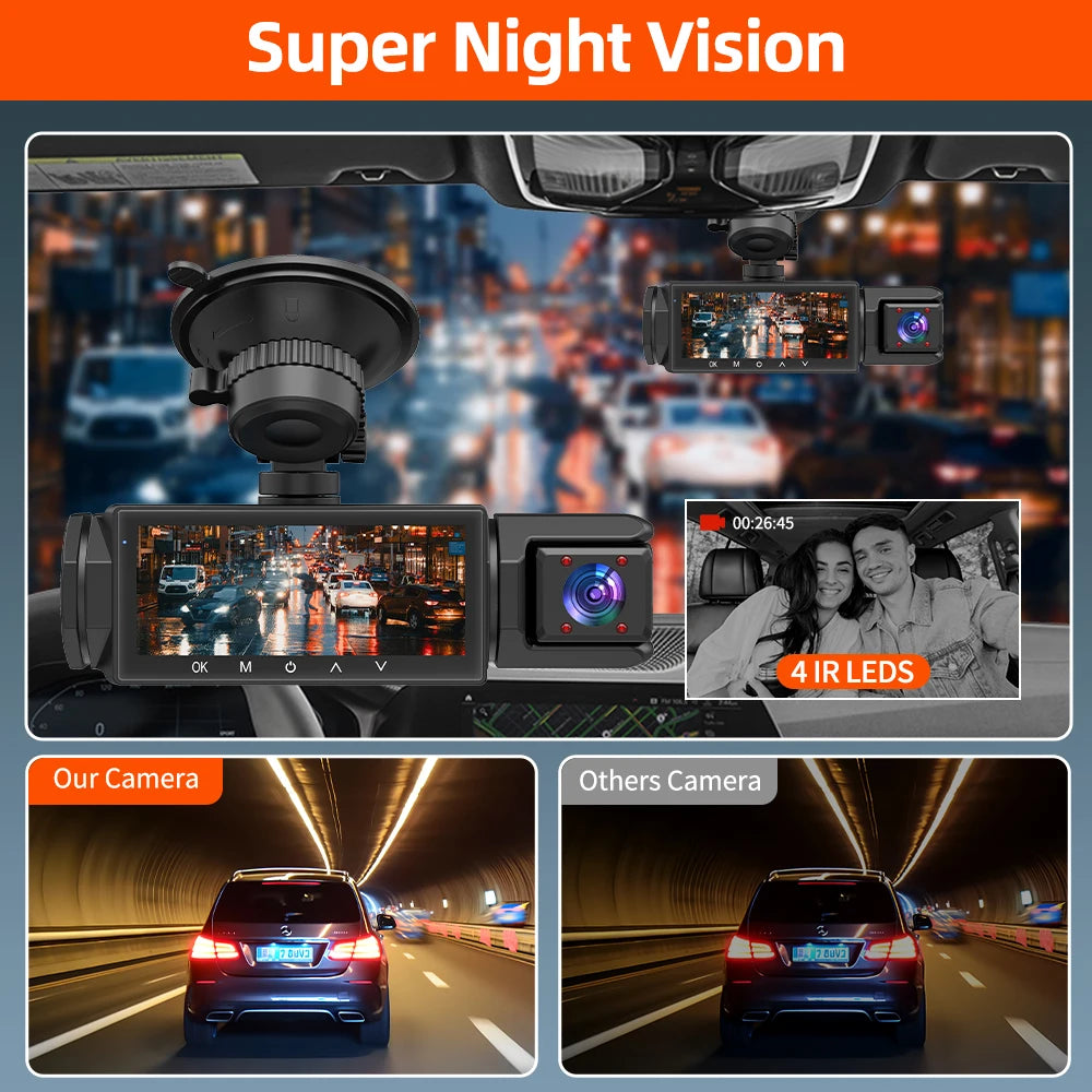 3 Cameraes Dash Cam 1080P Front and rear view camera Night Vision Parking Monit Car DVR 3way Car Video Recorder With Gift by MVEnergo