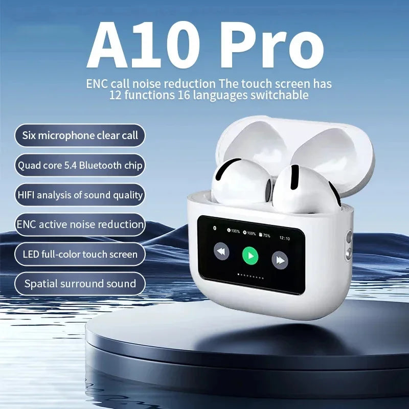 A10 Pro ANC Wireless Bluetooth 5.3 Earphones App Noise-canceling Call Headphones Waterproof Sports Gaming Touch Screen Headset by MVEnergo