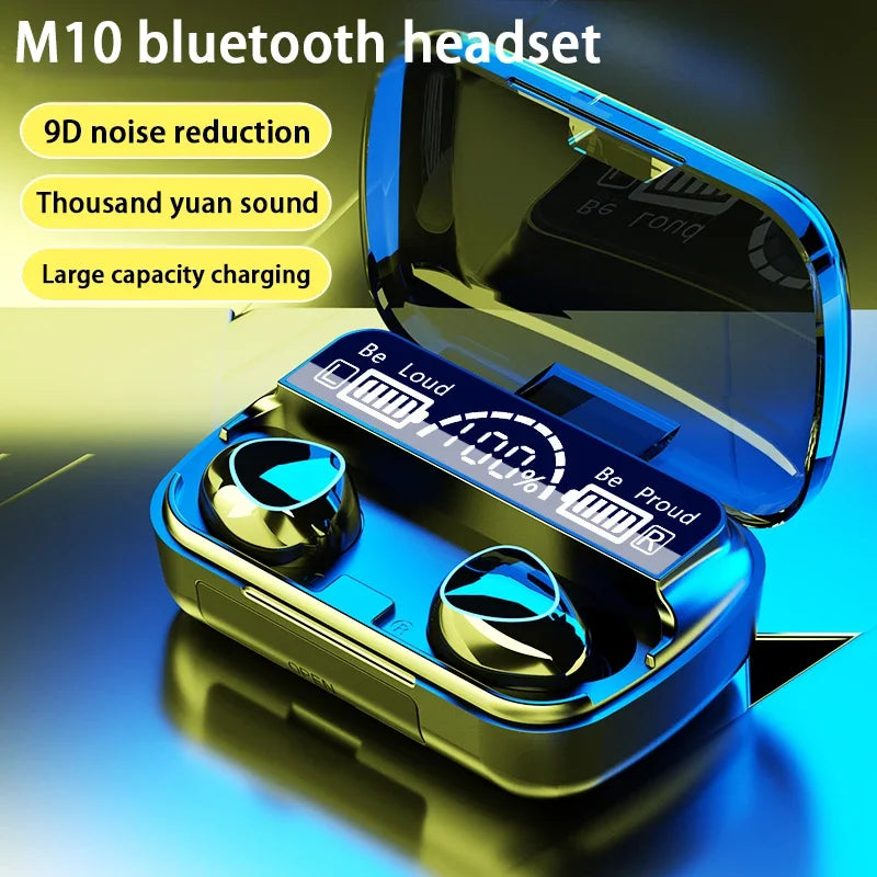 TWS M10 Wireless Bluetooth Headset with Charge Box for Phone Noise Cancelling Mic Earbuds LED Display Headphones Sport Earphones by MVEnergo