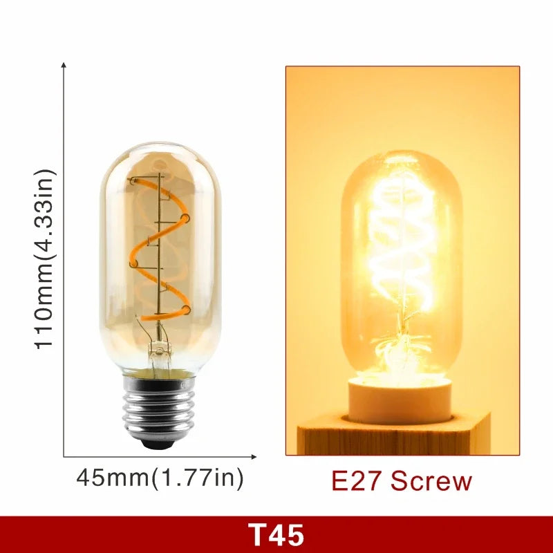 E14 E27 Retro LED Spiral Filament Light Bulb 4W Warm Yellow 220V C35 A60 T45 ST64 T185 T225 G80 G95 G125 Vintage Edison Lamp by MVEnergo