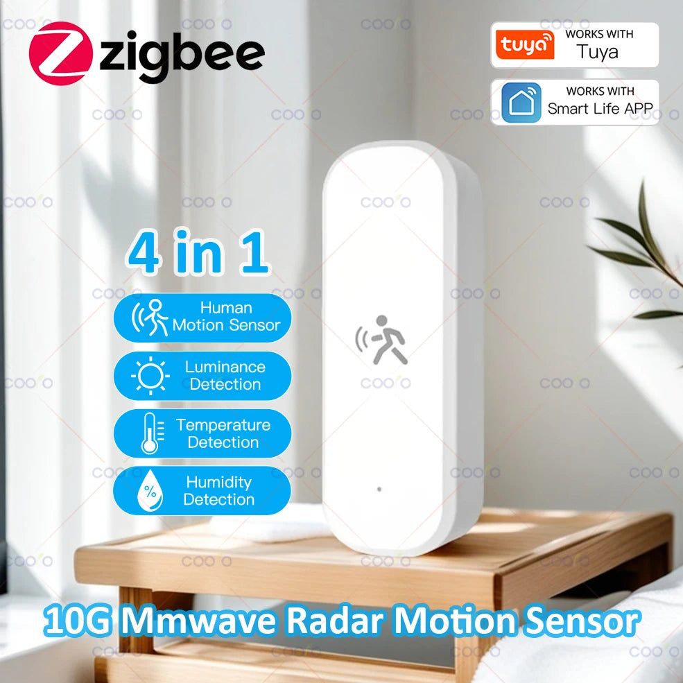 Tuya 10G 4 in 1 Human Motion Sensor Zigbee MmWave Radar Detector with Luminance Temperature Humidity Sensor Replace PIR Sensor by MVEnergo