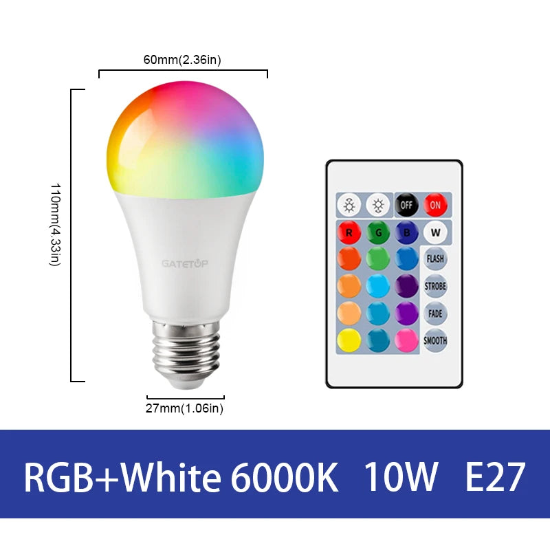 LED RGB Lamp Spotlight Bulb AC220-240V Bombillas LED E27 E14 GU10 B22 6W 10W IR Remote Control Led Smart RGBW Lamp Home Decor by MVEnergo