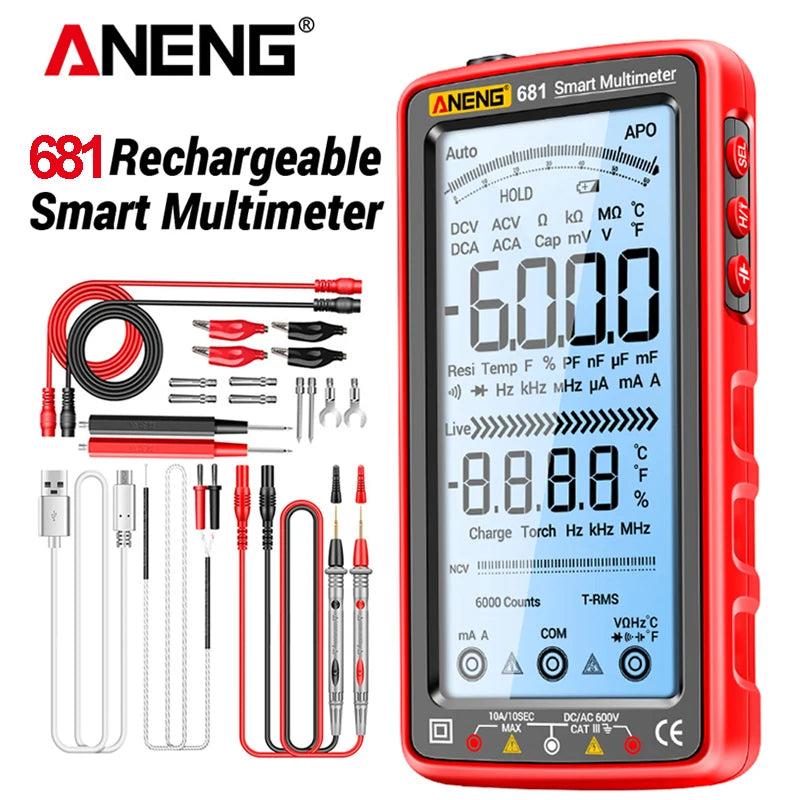 ANENG 681 Rechargable Digital Professional Multimeter Non-contact Voltage Tester AC/DC Voltage Meter LCD Screen Current Tester by MVEnergo