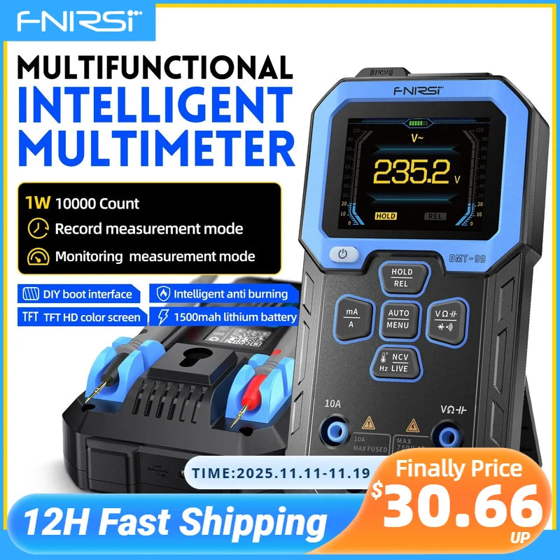 FNIRSI DMT-99 Digital Multimeter 9999 Counts Smart Professional Tester 1000V 10A True RMS Auto Range AC DC Ohm Hz Capacitance by MVEnergo
