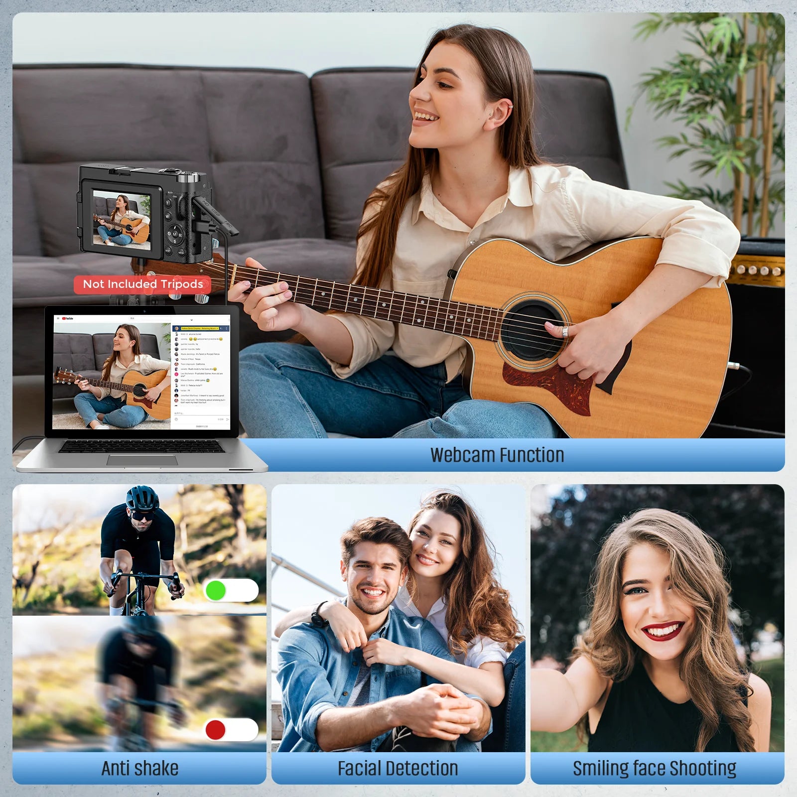 4K Digital Camera Photography Camera 48MP Autofocu Webcam Vlog Video Recorder Compact Cameras 180-Degree Rotation Flip Screen by MVEnergo