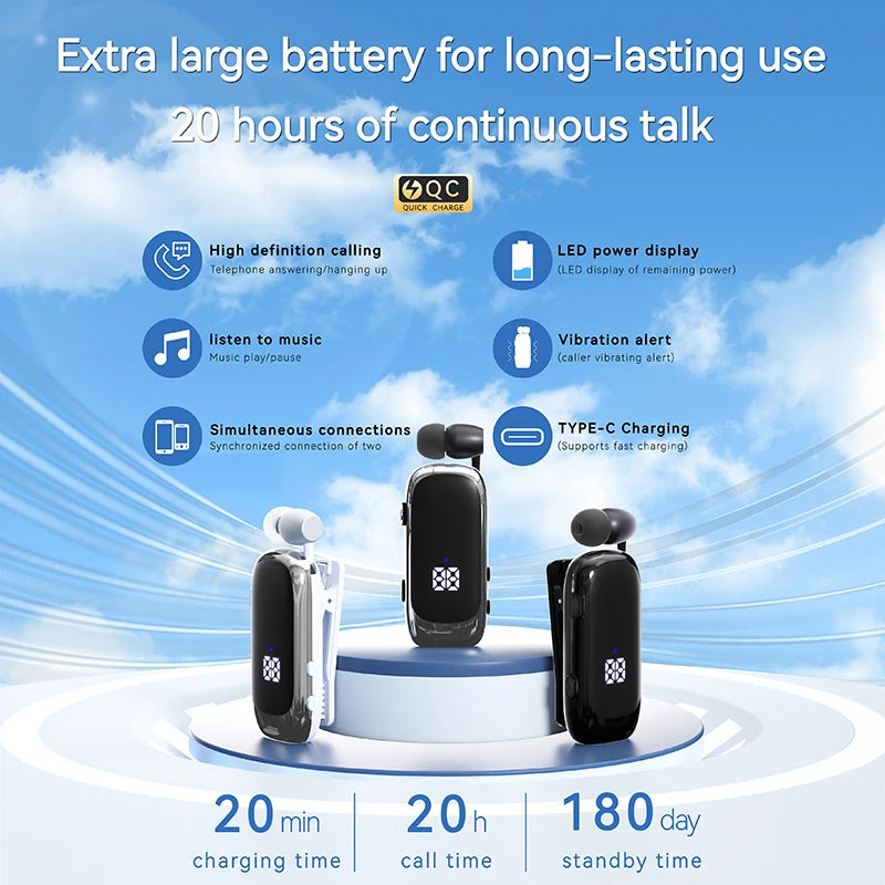 New K88 Lavalier Business Headset Bluetooth 5.4 Bass Earphone Call Vibration Reminder+Voice Number Reporting Wireless Headphone by MVEnergo