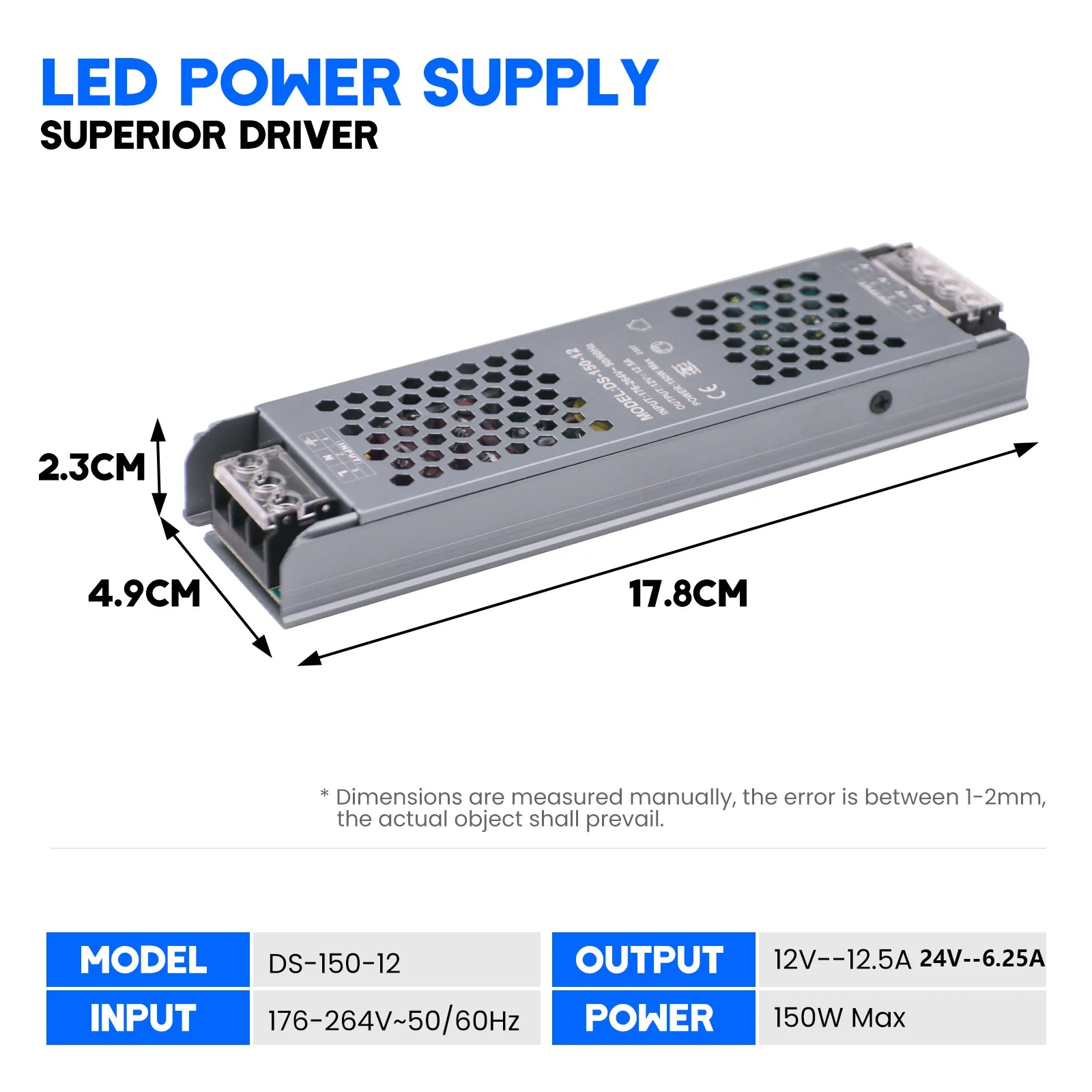 12V 24V Power Supply for LED Strip AC176-264V Ultra Thin Lighting Transformers 60W 100W 200W 300W 400W LED Driver Power Adapter