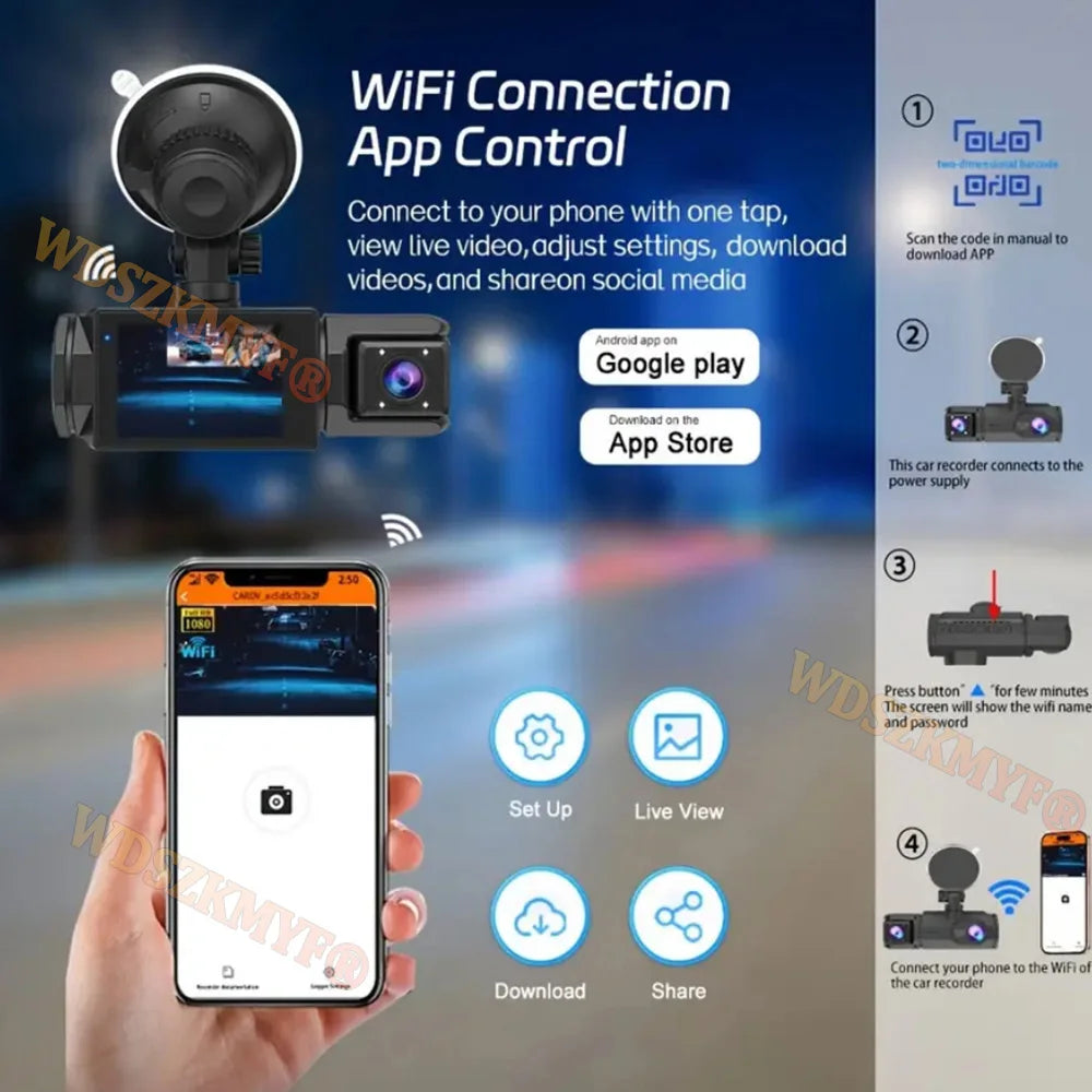 WIFI Dash Cam for Car 2/3 Channel Front Rear Camera 1080P Video Recorder Dashcam Black Box Car DVR OptionalRear View Camera by MVEnergo