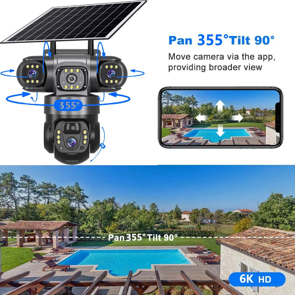 Solar Camera 4G Sim Outdoor 3 Lens 3 Screen 10X Zoom PIR Human Detect Cameras Waterproof Night Vision CCTV Security Protection by MVEnergo