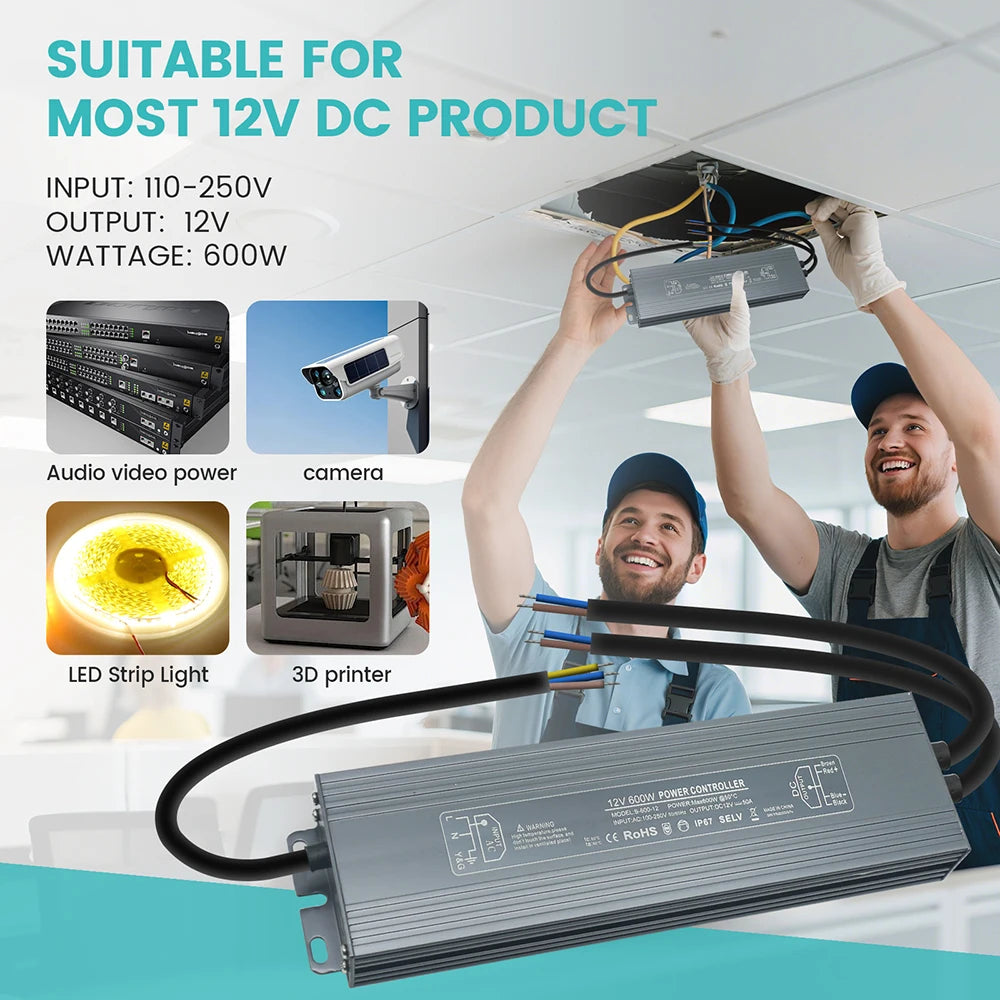 IP67 Waterproof Power Supply AC 110 240V 250V to DC 12V 24V LED Driver for Outdoor LED Strip Lights CCTV Camera Power Converter by MVEnergo