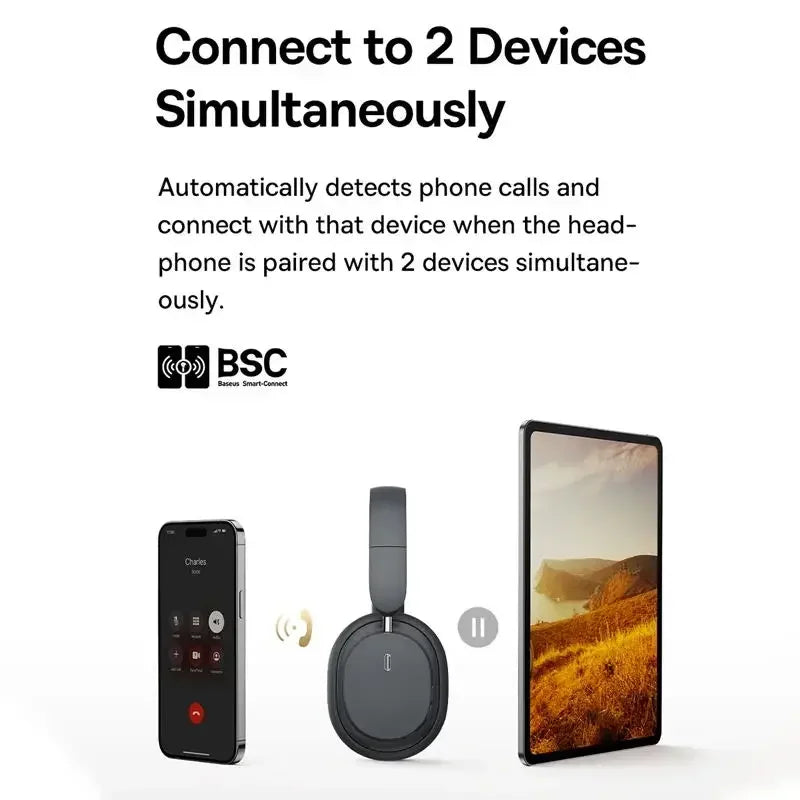 Baseus Wireless Headphones Bluetooth 5.3 HIFI Level Earphone 40mm Driver Foldable Over Ear Headsets 70H Playtime Spatial Audio by MVEnergo