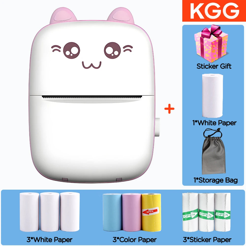 Mini Printer Portable Wireless Bluetooth Sticker Label Photo Memo Thermal Print Study Learn Printer Children Boys Girls Gifts