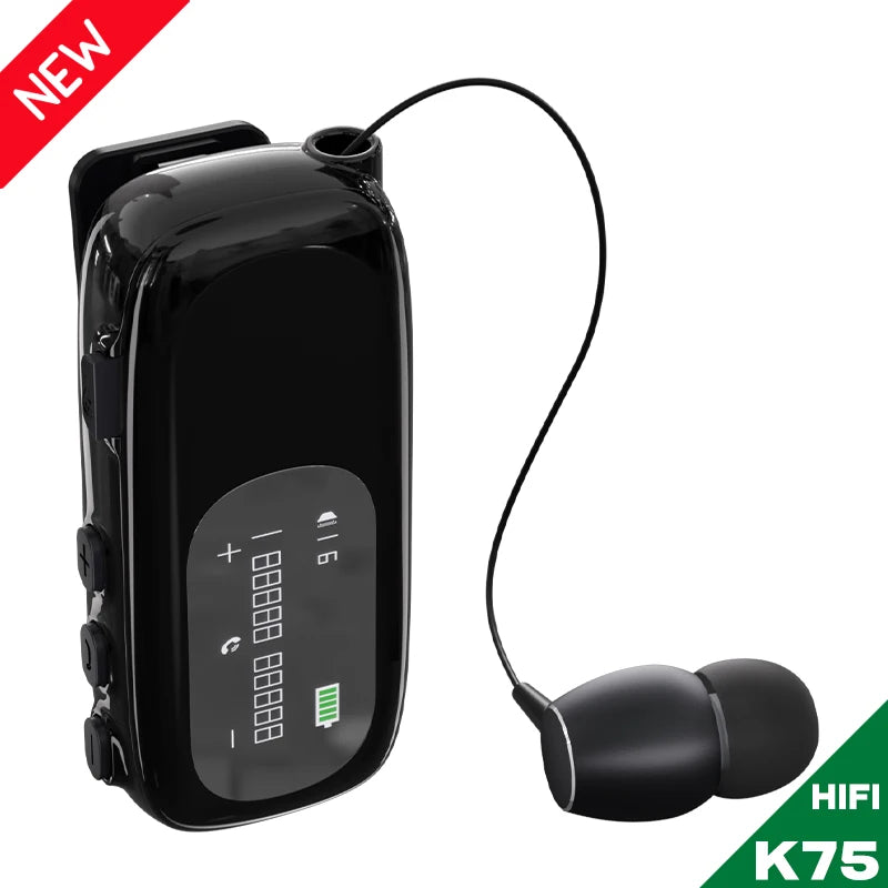 K75 Lavalier Business Bluetooth 5.4 Earphone Talk/Music 20H With Mic Noice Cancelling One-Click Photo LCD HIFI Wireless Headset by MVEnergo