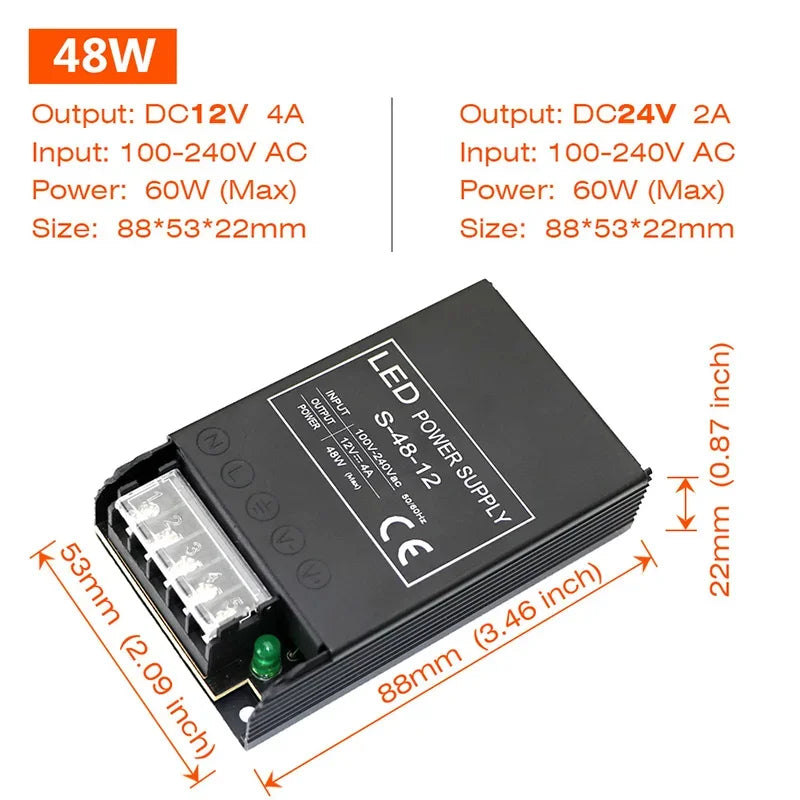 Ultra Thin Driver For LED Strips Constant Voltage Power Supply DC 12V / 24V Lighting Transformers 60W 100W 150W 200W 300W 400W