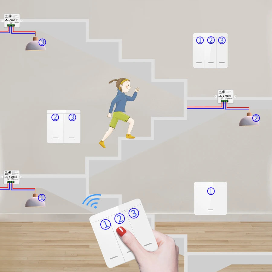 Wireless ON OFF Switch RF433 Module Remote Control Light Switch 1/2/3 Gang Wall Switch for Light Bulb Chandelier 10A 110V 220V by MVEnergo